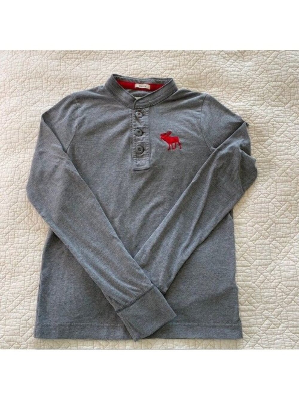 abercrombie Boys XL Henley Gray Red Moose Embroidered Moose Y2K Vintage Comfy